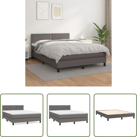 vidaXL Kunstlederbett - Boxspringbett mit Matratze Grau 140x200 cm Kunstleder (1/5)