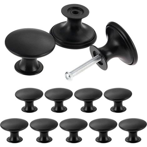 Lot de 24 boutons de placard vintage chic – Boutons ronds 30 mm en alliage de zinc – Poignées de meubles pour cuisine et salle de bain – Noir (1/5)