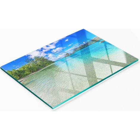 Tagliere e vassoio decorativo in vetro, stile Seychelles Beach, 80x52 cm (1/5)