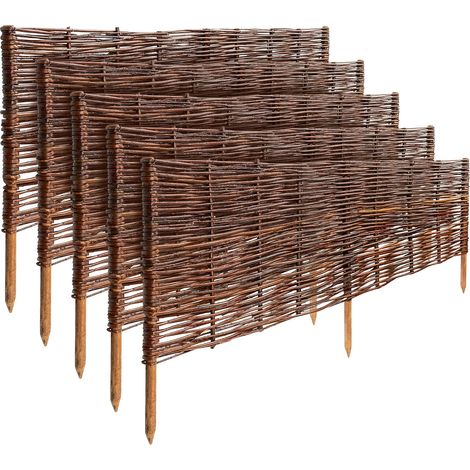 Lot de 5 Bordures Clôture de Jardin en Saule 100 x 40 cm