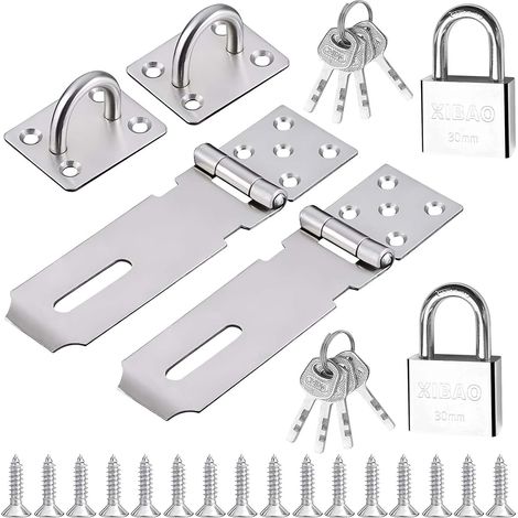 Loquet Porte avec Cadenas Clé,Agrafe Cadenas en Acier Inox,Cadenas Livré avec 8 Clés,4 Pièces Moraillon Cadenas à Angle Droit pour Verrouillage de Porte (1/5)