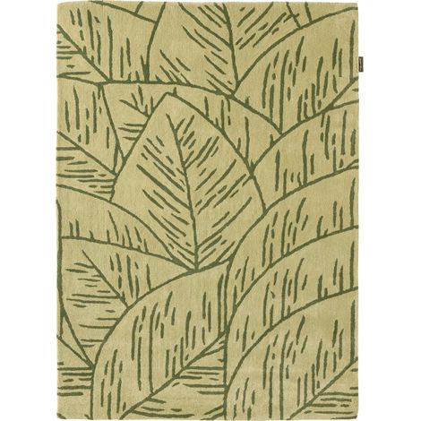 Tapis vert fait main motif feuilles en laine coton - 133 x 190 cm (1/5)