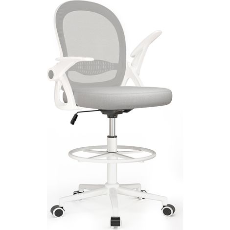 BIGZZIA - Fauteuil de Bureau, Chaise Bureau Ergonomique avec Hauteur et Repose-Pieds réglables, pivotant à 360°, Tissu élastique, Charge 120 Kg, Gris (1/4)