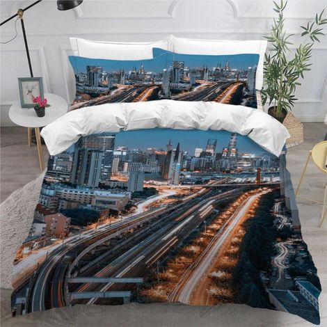 Bettwäsche Set 155x220 cm 3-teilig mit 2 Kissenbezügen 80x80 cm, Mikrofaser, Stadtbild Motiv