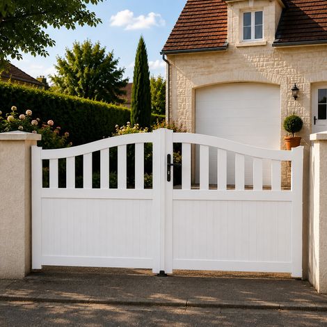 Portail battant manuel PVC blanc structure renforcée H 180 x L 350 cm HAMBOURG galbé (1/5)