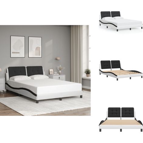 Cadre de lit sans matelas blanc et noir 140x200 cm similicuir - Lit Plateforme - Lit Double - Cadre Lit Design - Literie - Meubles Chambre (1/5)