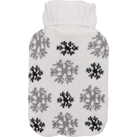 Bouillotte 2000ml avec housse tricotée douce pour cou et épaules, hiver flocons de neige (1/5)