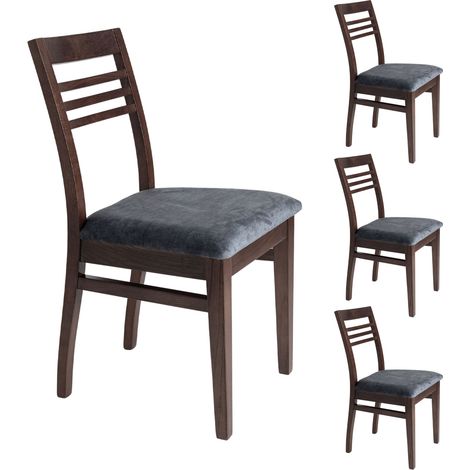 Lot de 4 chaises en hêtre chêne foncé assise tissu gris - AGATHE