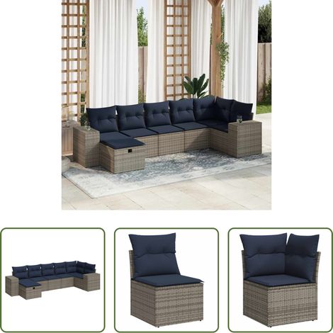 vidaXL Canapé en résine - Salon de jardin avec coussins 7 pcs gris résine tressée (1/5)