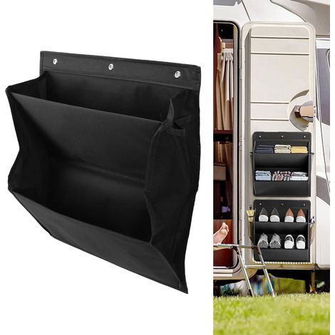 Rangement Chaussures Mur/Porte en Tissu Oxford 2 Niveaux - Organisateur Multifonction avec Crochets Adhérents pour Espace Réduit (Cabinets, RV, Noir)