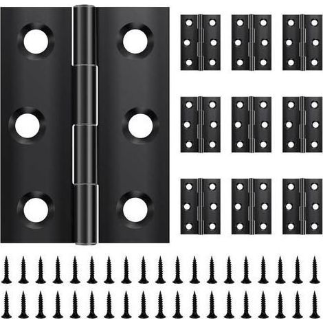 Lot de 10 charnières pliables 45 mm × 31 mm, en acier inoxydable, noires, petites charnières, pour portes, fenêtres, armoires avec 60 vis (1/5)