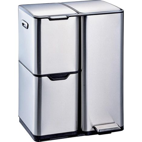 Poubelle de cuisine à pédale tri sélectif recyclage 60L(13+17+30L) en acier Inox avec seau (1/5)