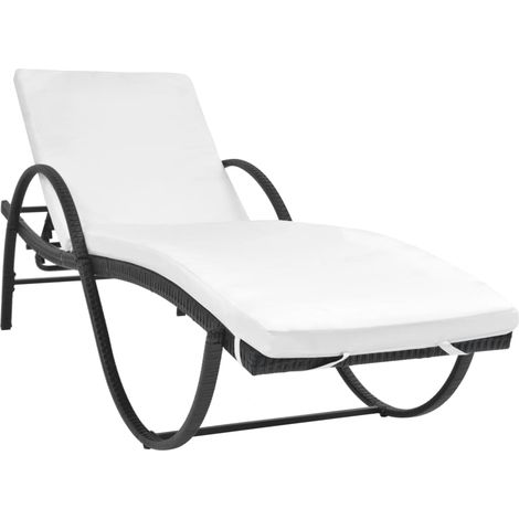 Maison Exclusive - Lettino Prendisole con Cuscino e Tavolo in Polyrattan Nero (1/5)