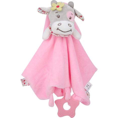 Lot de 4 couvertures apaisantes bébé avec anneau de dentition, peluche douce en tissu, jouet réconfortant pour nourrisson 1 (1/5)