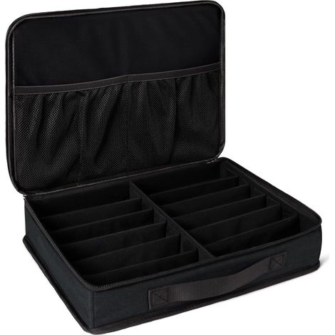 Boîte de rangement noire pour lunettes de soleil, 12 compartiments réglables pour plusieurs paires de lunettes, idéale pour les voyages, vendue à l'unité. (1/5)