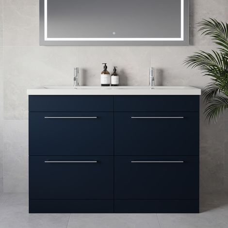 Napoli 390 Deep Blue 1200mm 4 Drawer Vanity Unit with Double Glide Basins - 1200mm - Chrome 320mm Handle