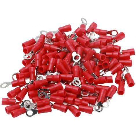 100 cosses à sertir annulaires pré-isolées, connecteurs de fils en cuivre et PVC pour machines, AWG 22-16RV1.25-4
