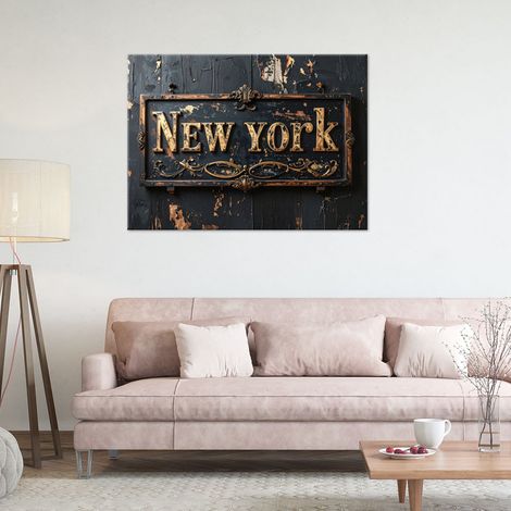 Wandbild New York Schild Schwarz Gold 90x60