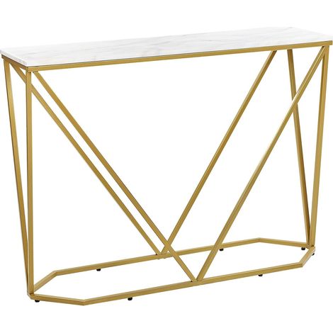 Tavolo consolle rettangolare in MDF e metallo effetto marmo bianco e oro
