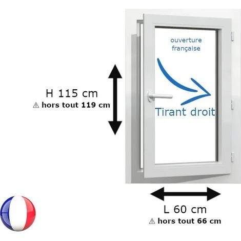 Fenêtre PVC 1 vantail H 115 x L 60 cm OF pour pose en neuf avec poignée - tirant droit (1/5)