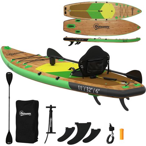 Planche de paddle gonflable extra longue de 335 cm avec siège, pagaie convertible, ailerons, pompe et sac à dos, capacité de charge de 180 kg (1/5)