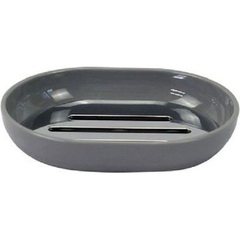 TRADE SHOP - Piattino Porta Sapone Saponetta Grigio Silver Accessori Bagno 12.5x9.5 Cm 79895 - (1/2)