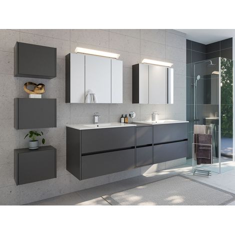 Badmöbelset Taifun 190cm 4tlg mit 2x Spiegelschrank und 3er Boxen Set grafit
