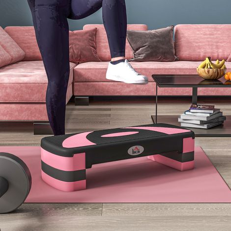 Höhenverstellbarer Aerobic-Stepper mit rutschfester Oberfläche, 80 x 31 x 20 cm, schwarz und hellrosa