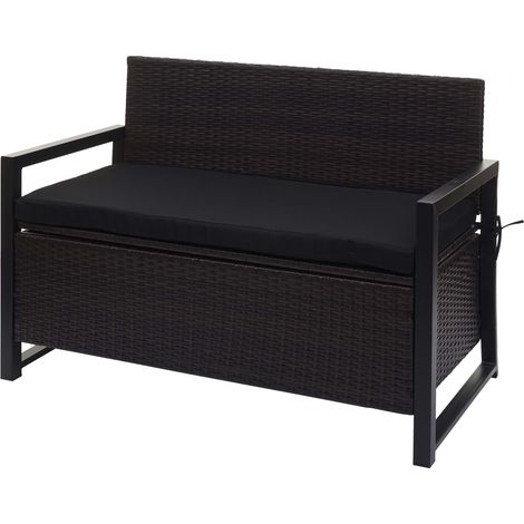 Poly-Rattan 2er Sitzbank HHG-564, Gartenbank Truhenbank, Staufach Aufbewahrung Sitzkissen braun, Kissen schwarz (1/5)
