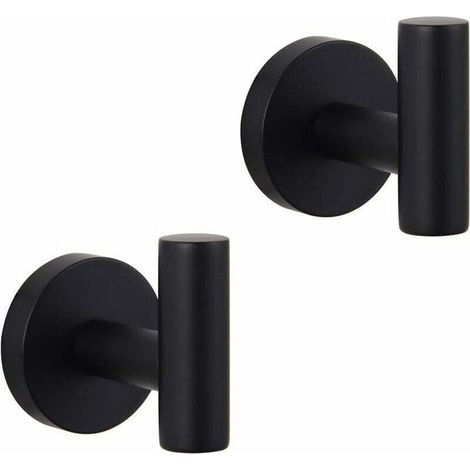 Porte-manteau mural noir mat en acier inoxydable SUS 304, crochet simple pour serviette/peignoir, idéal pour la salle de bain, la cuisine ou tout autre espace de rangement. Style hôtel moderne. Lot de (1/5)