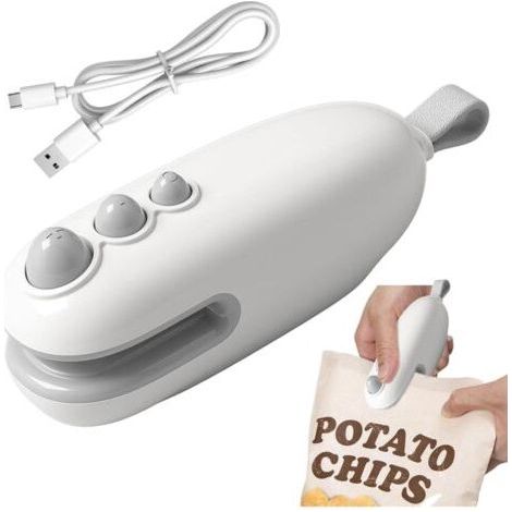 Mini Scelleuse,Portable Scelleuse pour Sacs Scelleuse Thermique 2 en 1 avec Cutter Coupe Et Scelle Les Sacs Plastiques,Rechargeable Scellant Alimentaire avec Cable USB,Scellant Magnétique (Blanc) (1/5)
