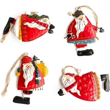 Décorations de Noël, lot de 4 pendentifs de sapin de Noël, pendentifs du Père Noël en métal Décoration de Noël-Fei Yu (1/5)