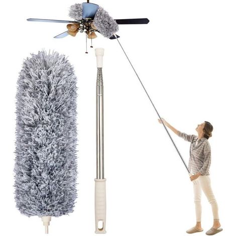 Ausziehbarer Mikrofaser-Staubwedel (76,2 bis 254,4 cm) – Edelstahlgriff – Zur Reinigung von Ventilatoren, Jalousien und Leuchten