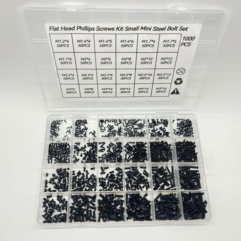 1000 pièces Kit de vis pour ordinateurs et lunettes – Vis métriques M1.2, M1.4, M1.6, M2, M2.5, M3 – Lot complet pour réparation électronique et optique (1/3)