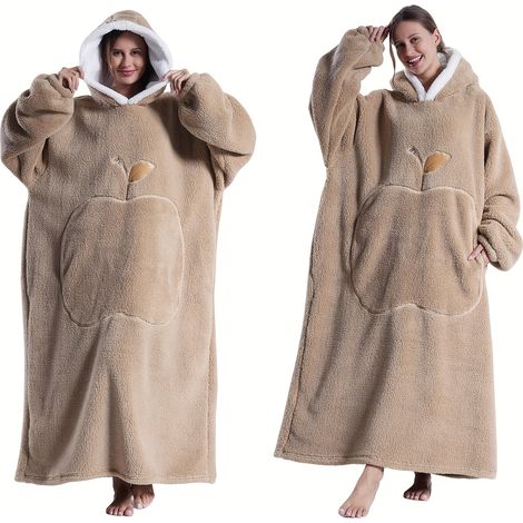 Peignoir chaud, épais et coupe-vent avec capuche Couverture en flanelle pour couples avec poche pomme, idéale pour l'intérieur et l'extérieur Couleur café Long (1/5)