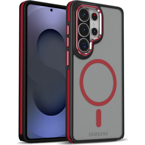 (Galaxy S26 Plus, Rouge) Coque magnétique mate pour Samsung, résistante aux chocs et aux chutes, coque arrière rigide. (1/5)