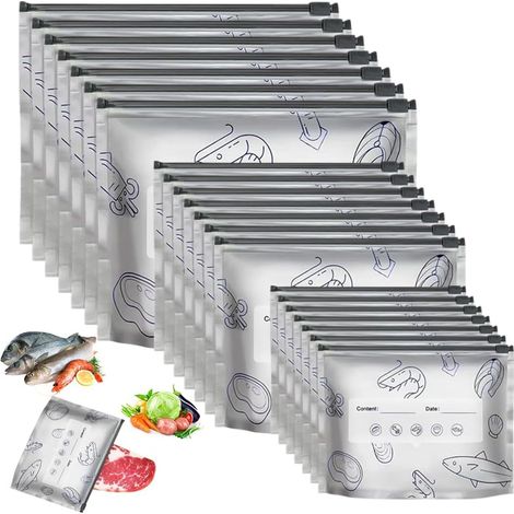 Bolsas de aluminio reutilizables con cierre, 3 tamaños, conservación prolongada de alimentos, resellables, para verduras, frutas y carne. (1/5)
