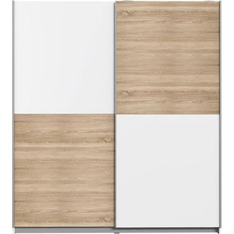 Armoire murale de salle de bain 2 portes coulissantes – Panneaux décor chêne et blanc – Dimensions L 170,3 x P 61,2 x H 190,5 cm (1/7)