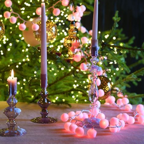 Guirlandes boules de coton lumineuses rouge (1/3)