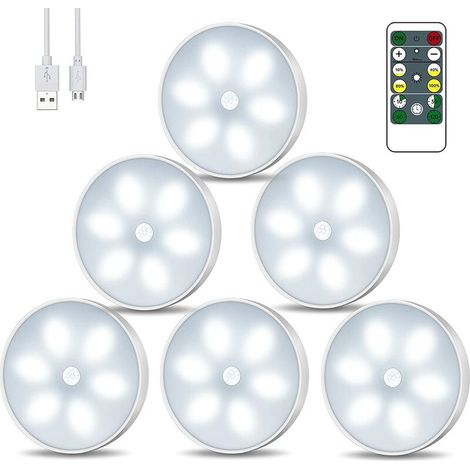 Lampe Placard Veilleuse LED, USB Rechargeable Lot de 6 Lampes de Nuit sans Fil avec Contrôle Tactile et Télécommande Luminosité Réglable Lampe de Armoire Alimenté (1/5)