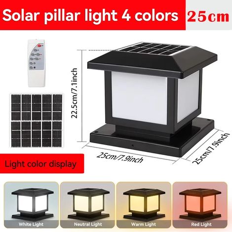 (4 couleurs changeantes - Type B 25 cm) Colonne lumineuse solaire LED d'extérieur avec minuterie et fonction mémoire, compatible avec les lampes solaires pour jardin et terrasse. (1/5)