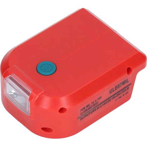 Chargeur USB pour Outils - 14,4 V à 18 V - Sortie Double 5 V 1 A - Lampe LED 3 W 100-300 LM - Compatible Batteries Lithium - 1 Pièce (1/5)
