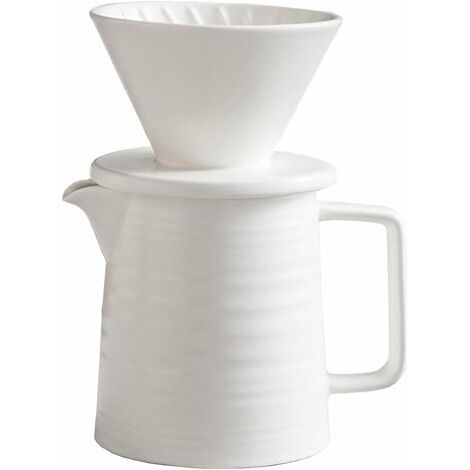Ensemble de cafetière 500 ml, goutteur et décanteur en céramique V60 de qualité supérieure, cafetière à filtre domestique 1-2 tasses (blanc) (1/5)