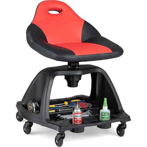 COSTWAY Tabouret d'Atelier à 6 Roues, Capacité de Charge 150 kg (1/5)
