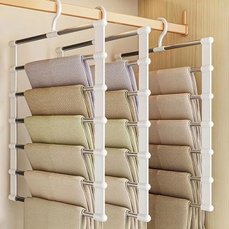Grucce per pantaloni, confezione da 3, salvaspazio, possono contenere fino a 6 paia di pantaloni, per abbigliamento e accessori, colore bianco (1/5)