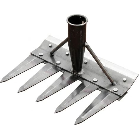 Houe de jardin en fer (5 dents, 23 cm), râteau à désherber, outil agricole pour saisir, ratisser et ameublir la terre, outil à clous, artefact agricole (1/5)