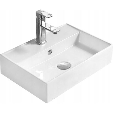 Lavabo cerámico sobre encimera, 50x35x12 cm, Blanco
