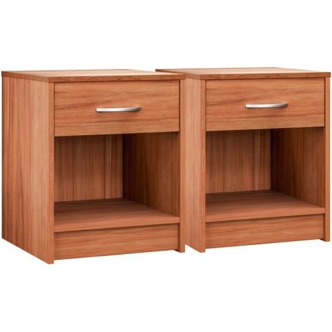 Lot de 2 Tables de chevet (de nuit) 1 Tiroir et 1 espace large Bois clair 40 X 50 X 35 cm (1/5)