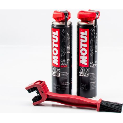 MOTUL - Pack Entretien Chaîne pour Moto - Nettoyant Chaîne 400ml C1 + Graisse lubrifiante 400ml C2 + Brosse