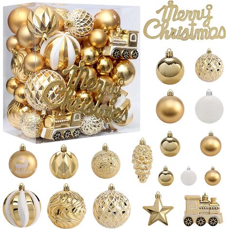 Un ensemble de 65 boules de Noël décorées en or, réutilisables et durables, est le choix idéal pour les décorations d'Halloween et de Noël. (1/5)